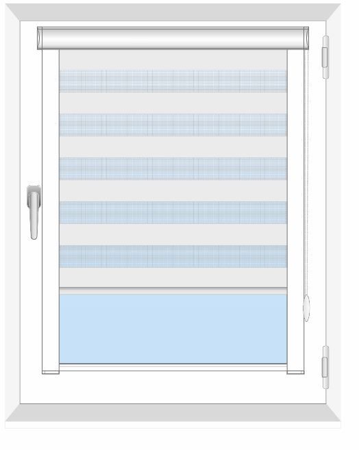 Doppel-Kassettenrollo zum Aufhängen am Fensterrahmen mit Seilführung